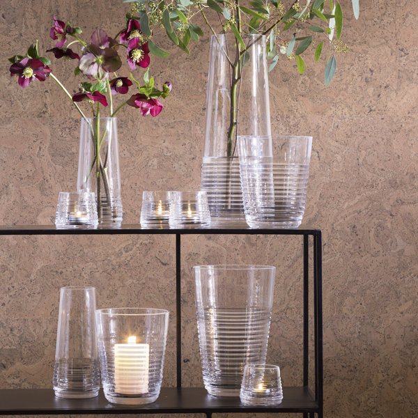 Vase De Table En Pâte De Verre Transparent - Marque LSA International - Vintage Avec Inclusions Bleues - état Moyen, Petits Défauts